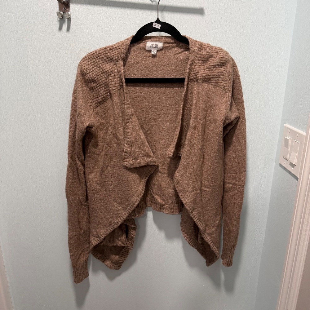 Creatures of Habit Cardigan Tan Small Wool Cashmere Draped Open Front Office‎